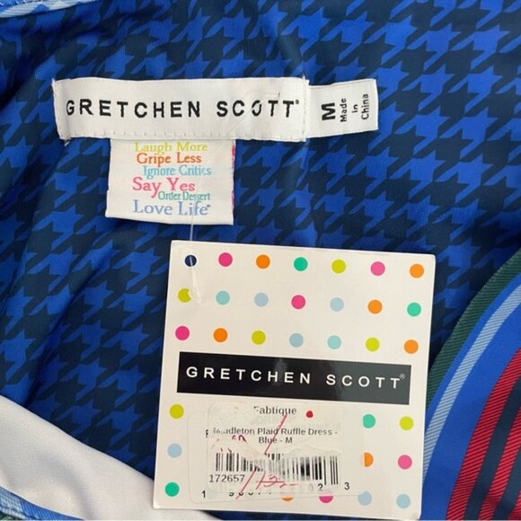 New! Gretchen Scott Designs Blue Middleton Plaid Ruffle Neck Dress 37534 - Picture 7 of 9
